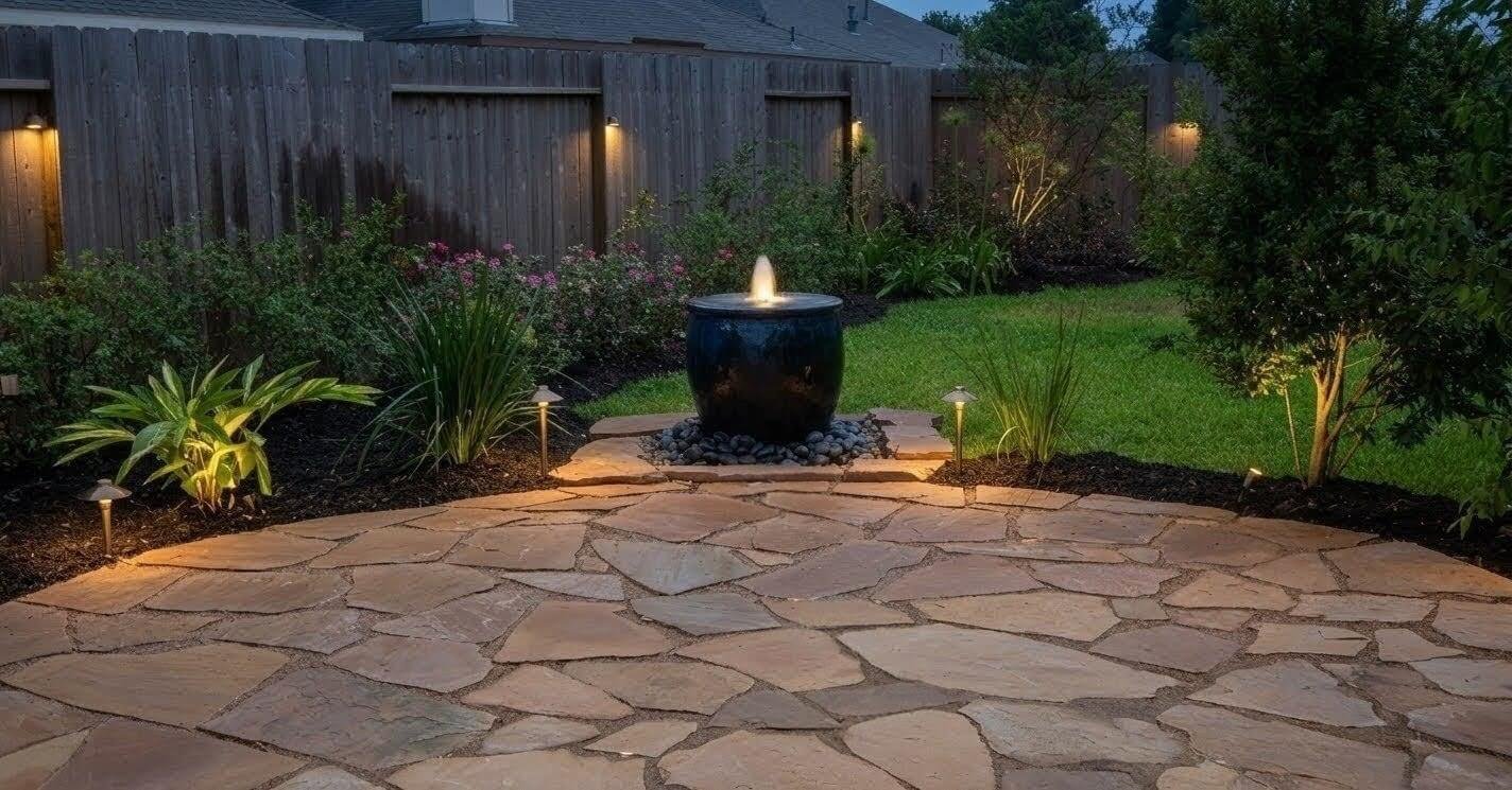 Outdoor lighting and water features Houston TX